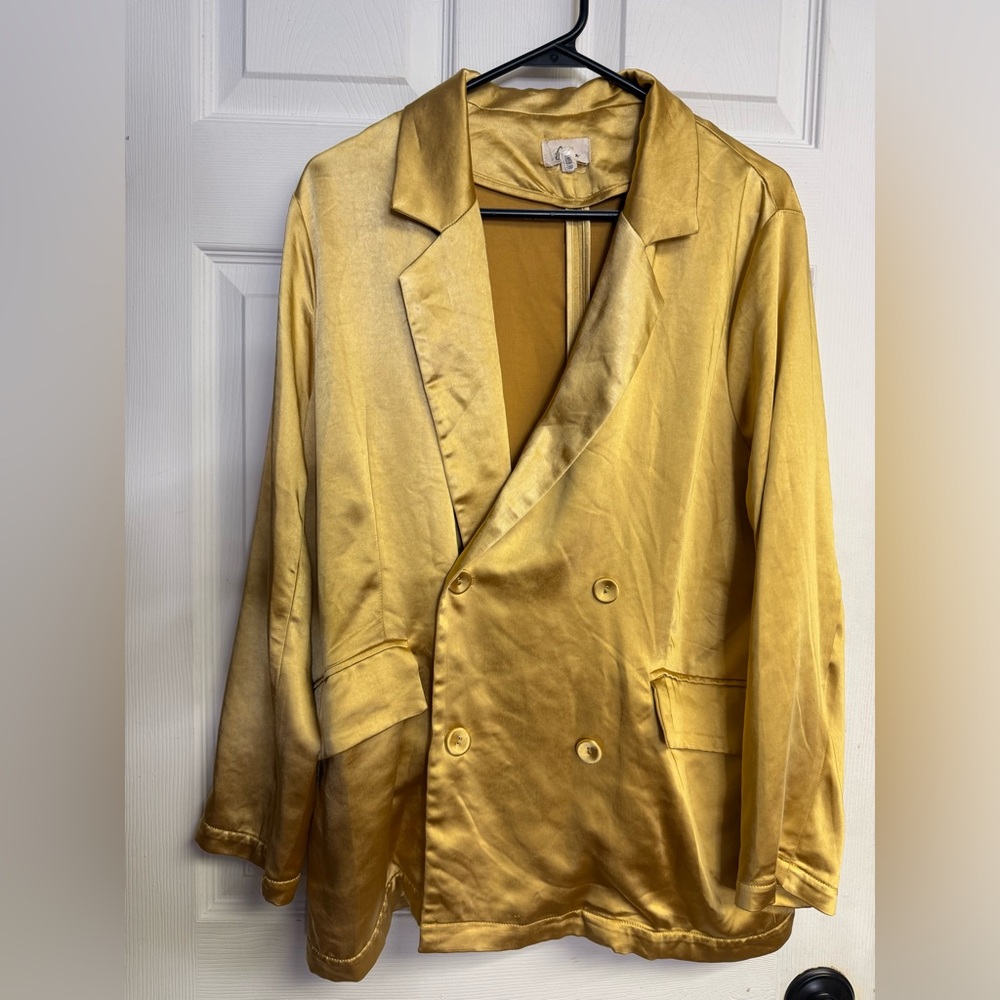Lena Gold Double Breasted Satin Evening Jacket Blazer Size Medium - Picture 2 of 13